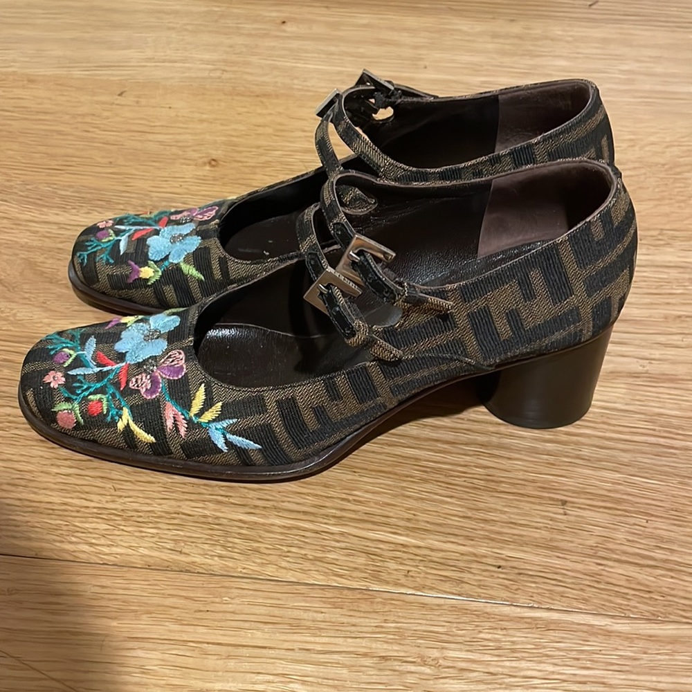 Fendi embroidered Zucca Mary Jane Heels